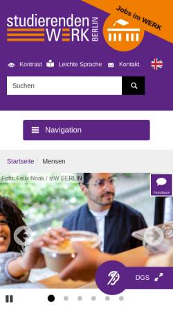 Vorschau der mobilen Webseite www.studentenwerk-berlin.de, Studentenwerk Berlin - Mensen und Cafeterien