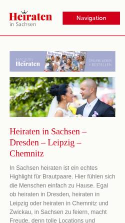 Vorschau der mobilen Webseite heirateninsachsen.de, Heiraten in Sachsen