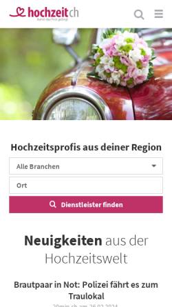 Vorschau der mobilen Webseite www.heiraten.ch, Schweizer Hochzeitsportal