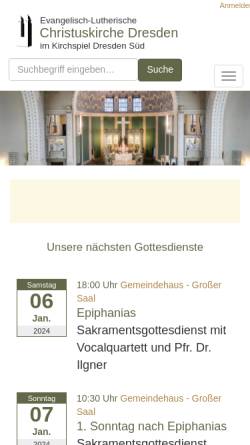 Vorschau der mobilen Webseite christuskirche-dresden.de, Ev.-Luth. Christuskirche Dresden-Strehlen