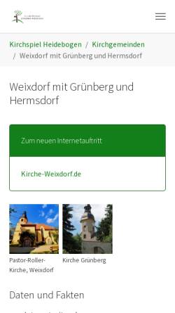 Vorschau der mobilen Webseite www.kirche-weixdorf.de, Ev.-Luth. Kirchgemeinde Weixdorf mit Hermsdorf und Grünberg