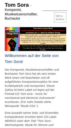 Vorschau der mobilen Webseite www.tomsora.de, Sora,Tom