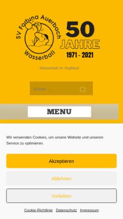 Vorschau der mobilen Webseite wasserball-auerbach.de, Fortuna Auerbach/Vogtland e.V.