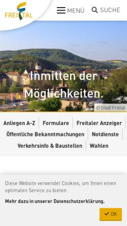Vorschau der mobilen Webseite www.freital.de, Große Kreisstadt Freital