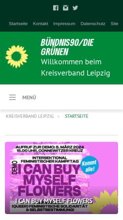 Vorschau der mobilen Webseite www.gruene-leipzig.de, Bündnis 90/Die Grünen Leipzig