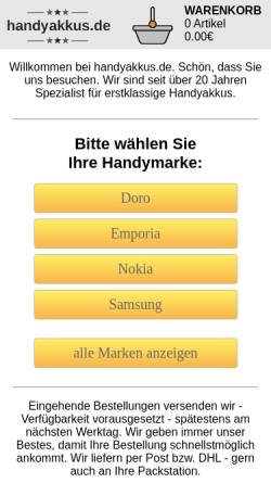 Vorschau der mobilen Webseite www.handyakkus.de, Dierks Mobilfunk