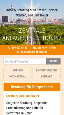 Vorschau der mobilen Webseite www.hospiz-aktuell.de, Zentrale Anlaufstelle Hospiz in Berlin