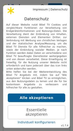 Vorschau der mobilen Webseite www.bibeltv.de, Bibel TV