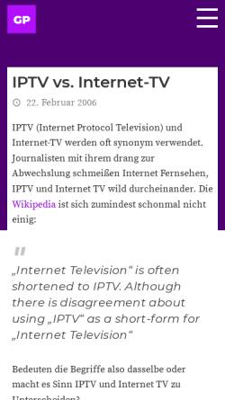 Vorschau der mobilen Webseite www.gugelproductions.de, IPTV vs. Internet-TV
