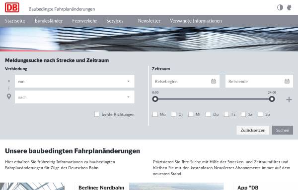 Vorschau von bauarbeiten.bahn.de, Deutsche Bahn AG - Fahrplanänderungen