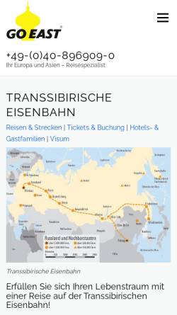 Vorschau der mobilen Webseite www.go-east.de, Go East - Reisespezialist für Osteuropareisen
