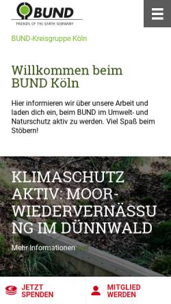 Vorschau der mobilen Webseite www.bund-koeln.de, Bund für Umwelt und Naturschutz Deutschland NRW e.V. (BUND), Kreisgruppe Köln
