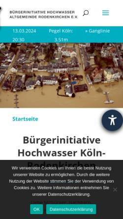 Vorschau der mobilen Webseite www.hochwasser.de, Bürgerinitiative Hochwasser, Altgemeinde Rodenkirchen e.V.