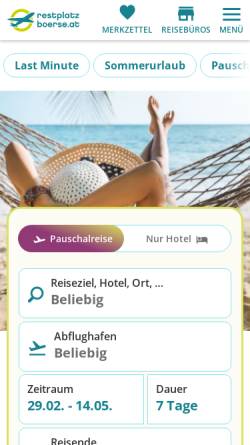 Vorschau der mobilen Webseite www.restplatzboerse.at, Die Restplatzbörse