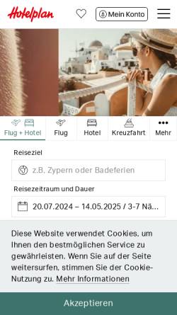 Vorschau der mobilen Webseite www.hotelplan.ch, Hotelplan Schweiz AG