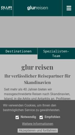 Vorschau der mobilen Webseite www.glur.ch, Reisebüro Glur
