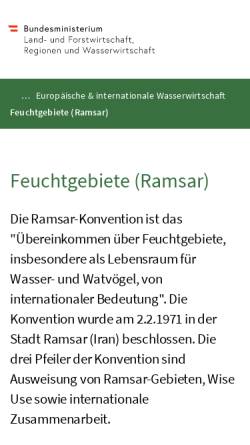 Vorschau der mobilen Webseite www.feuchtgebiete.at, umwelt.Lebensministerium.at - Feuchtgebiete (Ramsar)