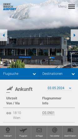 Vorschau der mobilen Webseite www.innsbruck-airport.com, Innsbruck LOWI