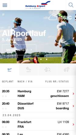 Vorschau der mobilen Webseite www.salzburg-airport.com, Salzburg Airport W.A. Mozart