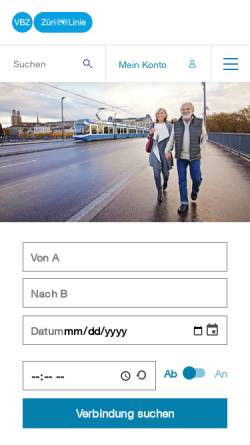 Vorschau der mobilen Webseite www.stadt-zuerich.ch, Verkehrsbetriebe Zürich VBZ