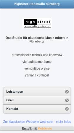 Vorschau der mobilen Webseite www.highstreet-studio.de, Highstreet Tonstudio Nürnberg