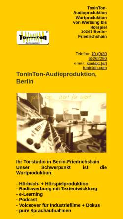 Vorschau der mobilen Webseite www.toninton.com, TonInTon-Audioproduktion Berlin