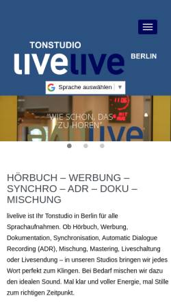 Vorschau der mobilen Webseite www.livelive.de, Tonstudio livelive e.K.