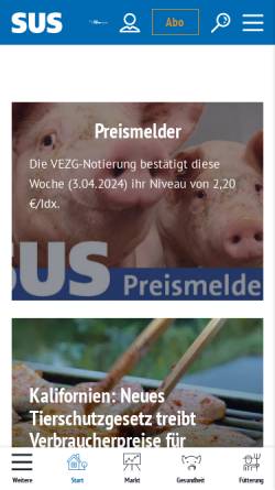 Vorschau der mobilen Webseite www.susonline.de, Schweinezucht und Schweinehaltung - SUS