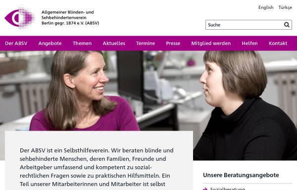 Vorschau von www.absv.de, Allgemeiner Blinden-und Sehbehindertenverein Berlin e.V.