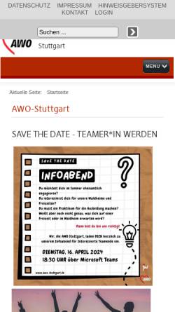 Vorschau der mobilen Webseite www.awo-stuttgart.de, AWO - Kreisverband Stuttgart e.V.