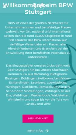 Vorschau der mobilen Webseite www.bpw-stuttgart.de, BPW Germany Club Stuttgart e.V.