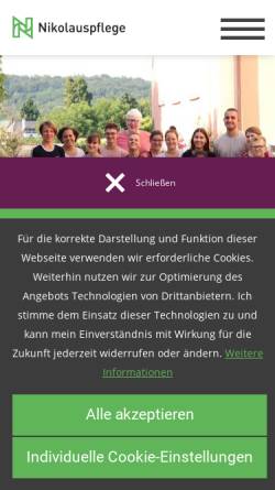 Vorschau der mobilen Webseite www.nikolauspflege.de, Stiftung für blinde und sehbehinderte Menschen