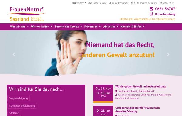 Vorschau von www.frauennotruf-saarland.de, Notrufgruppe für vergewaltigte und misshandelte Frauen und Mädchen e.V.