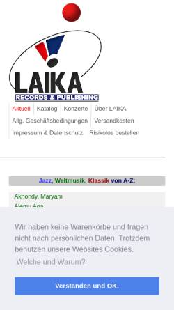 Vorschau der mobilen Webseite www.laika-records.com, Laika Records