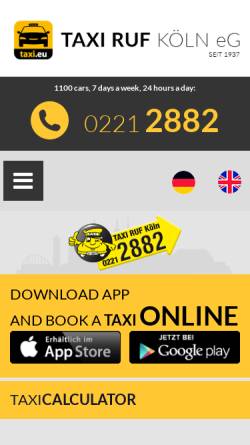 Vorschau der mobilen Webseite www.taxiruf.de, Taxi-Ruf Köln