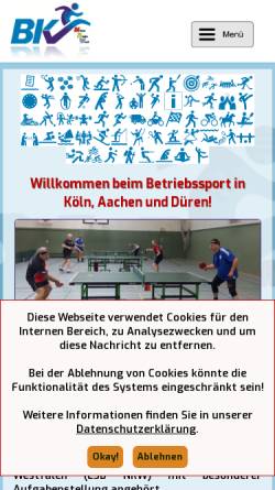 Vorschau der mobilen Webseite www.betriebssport-koeln.de, Betriebssport-Kreisverband Köln e.V. (BKV)