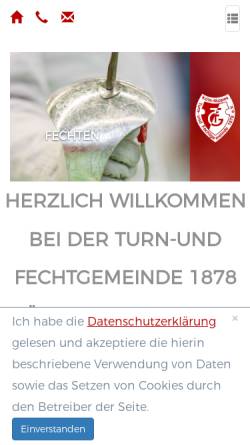 Vorschau der mobilen Webseite www.tfg-koeln.de, Turn und Fechtgemeinde 1878 Köln-Nippes e.V.
