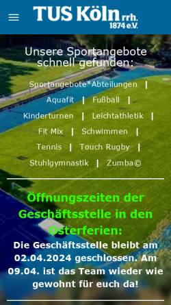 Vorschau der mobilen Webseite www.tuskoeln.de, Turn- und Sportverein 1874 Köln rechtsrheinisch e.V.