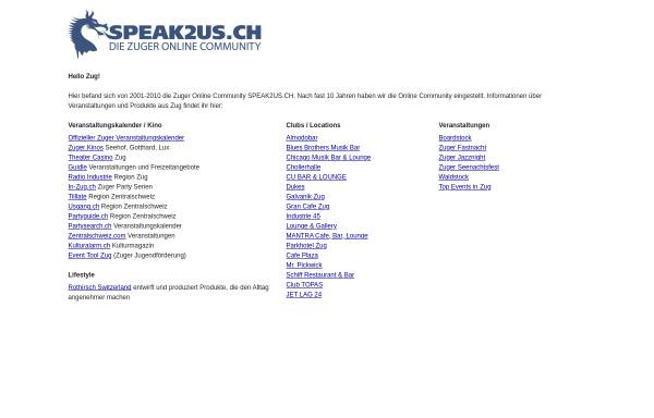 Vorschau von www.speak2us.ch, Speak2Us - Zuger online Community