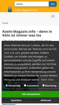 Vorschau der mobilen Webseite www.koeln-magazin.info, Koeln-Magazin.info