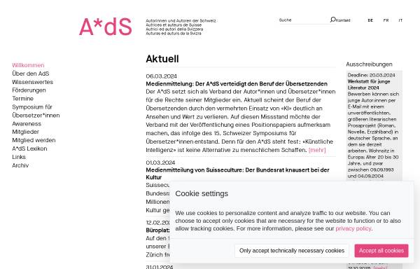 Vorschau von www.a-d-s.ch, Autorinnen und Autoren der Schweiz (AdS)