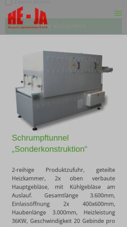 Vorschau der mobilen Webseite www.he-ja-verpackungsmaschinen.de, He-Ja Verpackungsmaschinen GmbH