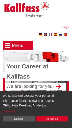 Vorschau der mobilen Webseite www.kallfass.de, Kallfass Verpackungsmaschinen GmbH