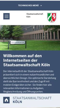 Vorschau der mobilen Webseite www.sta-koeln.nrw.de, Staatsanwaltschaft Köln