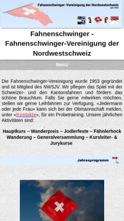 Vorschau der mobilen Webseite www.fahnenschwingen-nwsjv.ch, Fahnenschwinger-Vereinigung der Nordwestschweiz