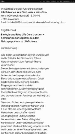 Vorschau der mobilen Webseite ekac.org, Biologie und Fake Life Construction
