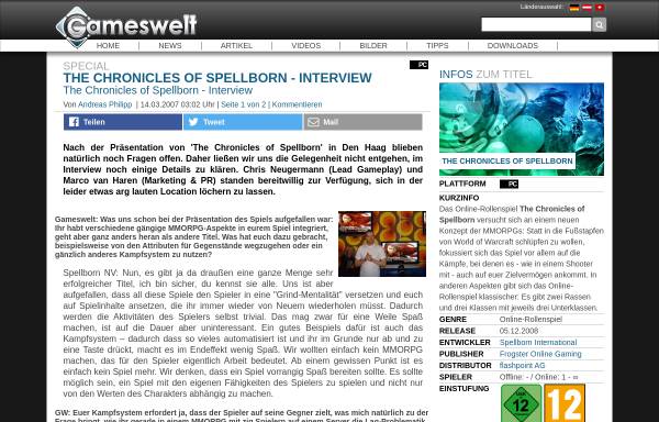 Vorschau von www.gameswelt.de, Gameswelt: The Chronicles of Spellborn Interview