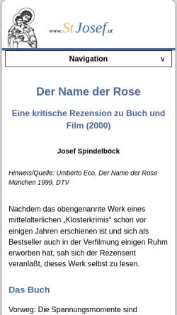 Vorschau der mobilen Webseite www.stjosef.at, Umberto Eco: Der Name der Rose