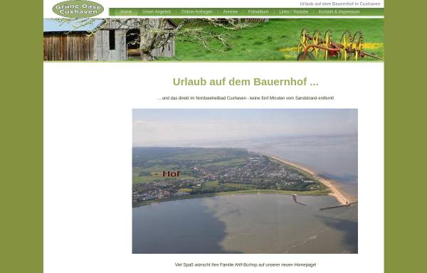 Vorschau von www.gruene-oase-cuxhaven.de, Ferienhof Grüne Oase, Familie Ahlf-Burhop