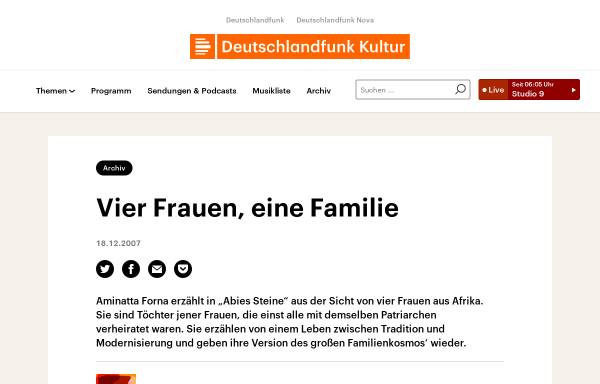 Vorschau von www.deutschlandradiokultur.de, Aminatta Forna: Abies Steine